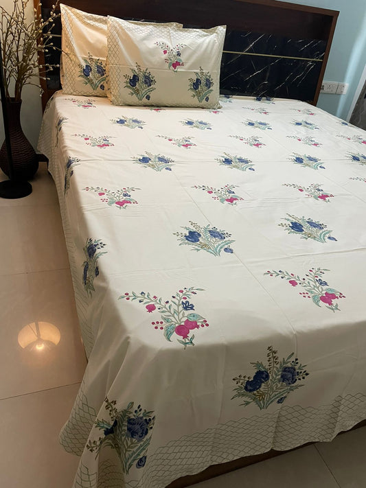 Blue Pink Anar Double Bedhseet